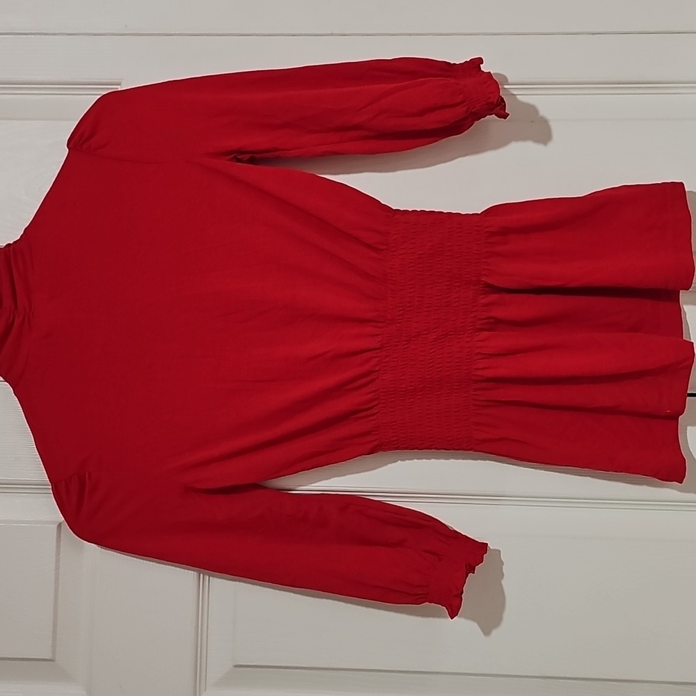 Candie’s Red Smocked Waist Mock Neck Top Size S | 3/4 Sleeve Blouse - Picture 4 of 4